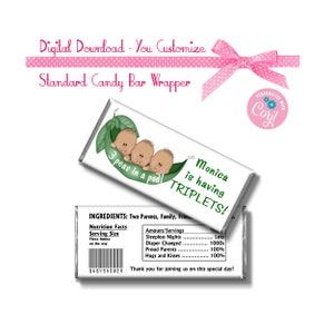 Baby Shower de triplés afro-américains personnalisé 1,55 oz taille Standard emballage de barre chocolatée cadeaux en téléchargement numérique - VOUS LE PERSONNALISEZ