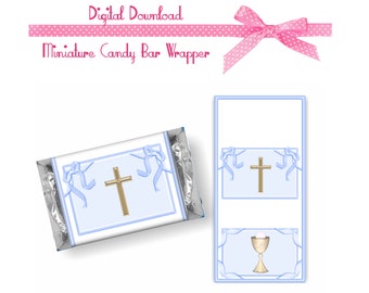 Boys Blue Baptism, First Communion, Confirmation  Hershey Miniature Candy Bar Wrapper Party Favors  INSTANT DOWNLOAD