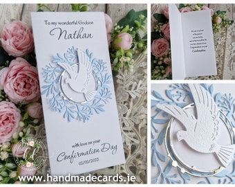 Handmade personalised Confirmation card in blue or pink