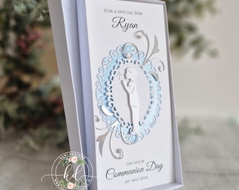 Handmade Communion card in blue or pink