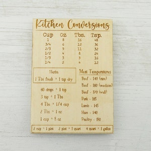 Kitchen Conversion Magnet - 2.4&quot; x 3.4&quot; Laser Engraved Wood Chart for Refrigerator