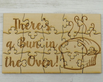 There's a Bun in the Oven Baby Reveal Puzzle - Basswood Jigsaw Puzzle Fun Put Together Surprise Pregnancy Announcement