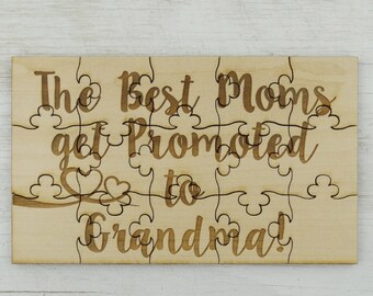 The Best Moms Get Promoted to Grandma! Pregnancy Reveal Puzzle - Basswood Lasered Jigsaw Puzzle - Put Together Surprise Announcement