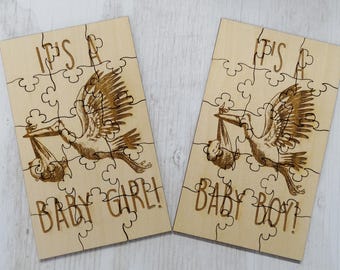 Gender Reveal Puzzle - Basswood Lasered Jigsaw Puzzle - It's a Baby Boy It's a Baby Girl Surprise Gift