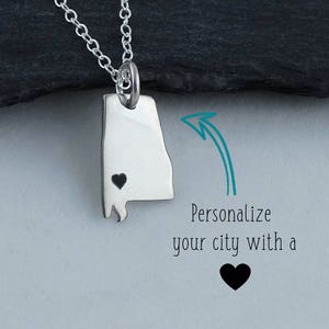 Alabama State Charm Halskette mit Gravur Herz in der Nähe Deiner Stadt - 925 Sterling Silber