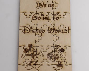 We&#39;re Going To Disneyland or Disney World Puzzle - Basswood Lasered Jigsaw Puzzle Fun Kids Put Together Surprise Trip