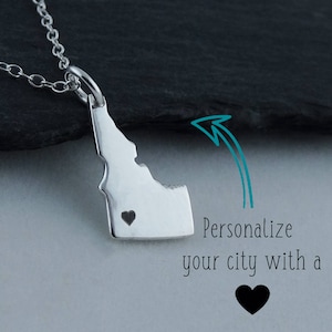 Personalized Idaho State Charm Necklace with Engraved Heart Near Your City - 925 Sterling Silver