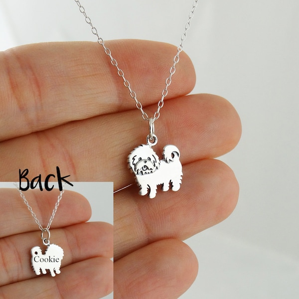 Personalized Maltese Necklace - 925 Sterling Silver- Engraved Custom Dog Name, Initials, Dates 18" Chain