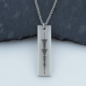 Personalized Sound Wave Bar Necklace - Stainless Steel - Audio File Heartbeat Actual Audio File, 18"