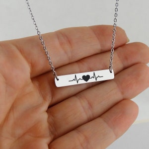 Heartbeat Bar Necklace - Stainless Steel - Love Life Survivor Engraved 18" Chain