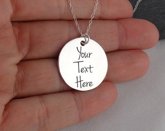 Custom Engraved 925 Sterling Silver Round 1" Necklace - Personalization Text Included Personalized 25mm