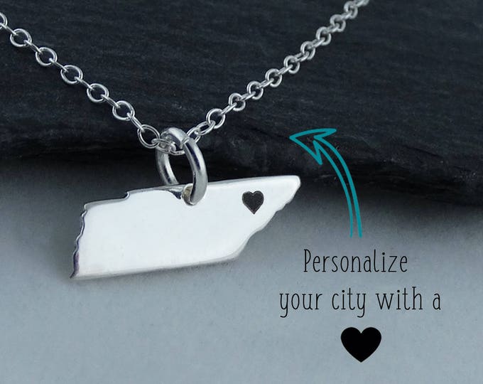 Personalized Tennessee State Charm Necklace with Engraved Heart Near Your City - 925 Sterling Silver