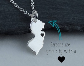 Personalized New Jersey Necklace: Engraved Sterling Silver State Charm