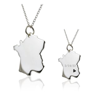 Personalized Sterling Silver France Charm Necklace - Country Outline Pendant with 18&quot; Chain