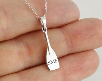 Personalized Rowing Oar Crew Charm Necklace - 925 Sterling Silver- Personalized Custom up to 3 Letters or Numbers 18 Inch Chain