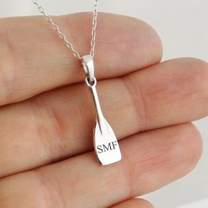 Personalized Rowing Oar Crew Charm Necklace 925 Sterling Silver Personalized Custom up to 3 Letters or Numbers 18 Inch Chain image 1