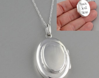 Custom Engraved 4 Photo Oval Locket - 925 Sterling Silver - Personalized Engraving Necklace 18" Sterling Chain