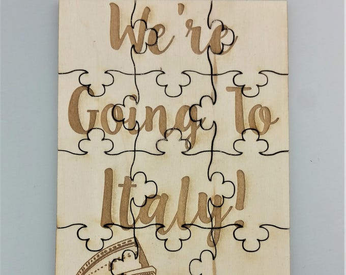 We're Going To Italy Puzzle: Laser Engraved Basswood Surprise Trip Reveal