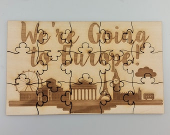 We're Going To Europe Puzzle - Basswood Lasered Jigsaw Puzzle Fun Kids Put Together Surprise Trip Vacation