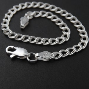 Sterling Silver Double Link Charm Bracelet - 4mm wide, Sizes 7-8, Lobster Claw Clasp