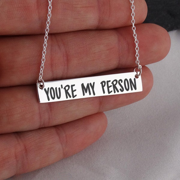 You're My Person Bar Necklace - 925 Sterling Silver - Engraved Jewelry 17" Chain - Best Friends