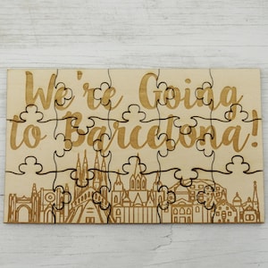 We&#39;re Going to Barcelona Puzzle - Basswood Lasered Jigsaw Puzzle Fun Kids Put Together Surprise Trip Vacation