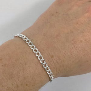 Sterling Silver Double Link Charm Bracelet - 5mm wide, Sizes 7-8 with Lobster Claw Clasp