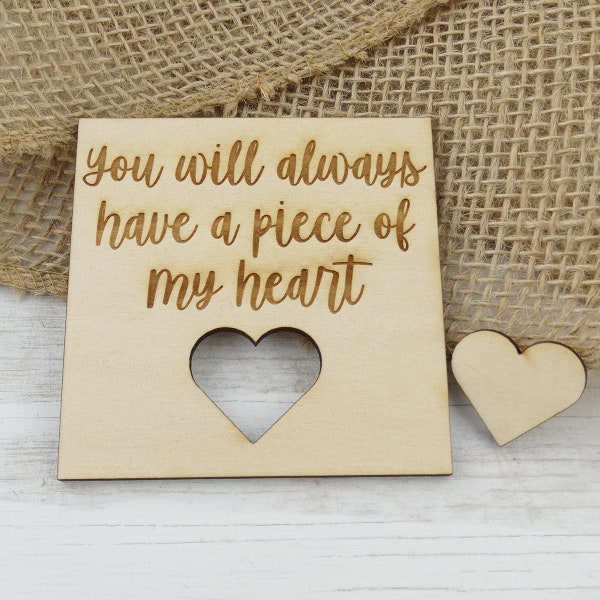 Memorial Casket Leave Behind - You Will Always Have A Piece of My Heart Memory Square Magnet - Laser Engraved Basswood - 2 Piece Memorial