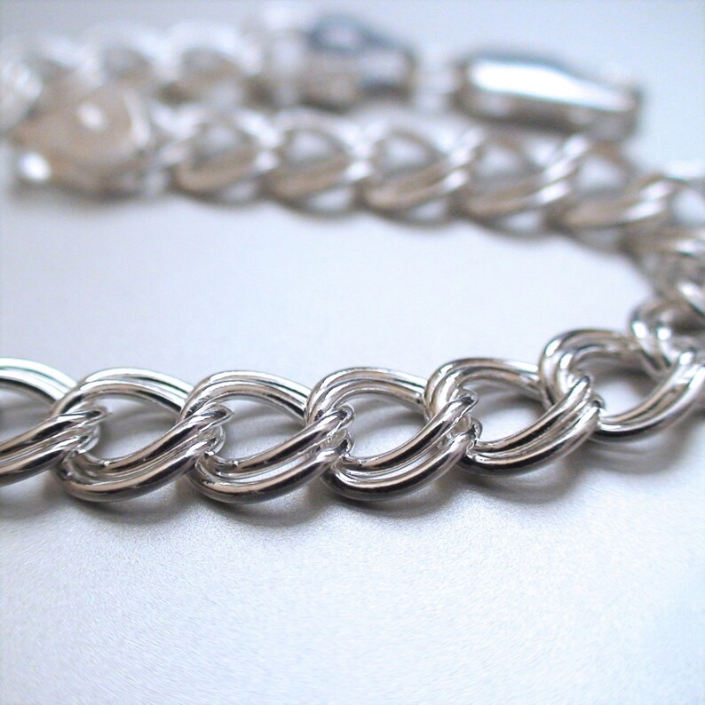 6.9mm wide 7 or 8 Sterling Silver Double Link Charm Bracelet Lobster Claw Clasp