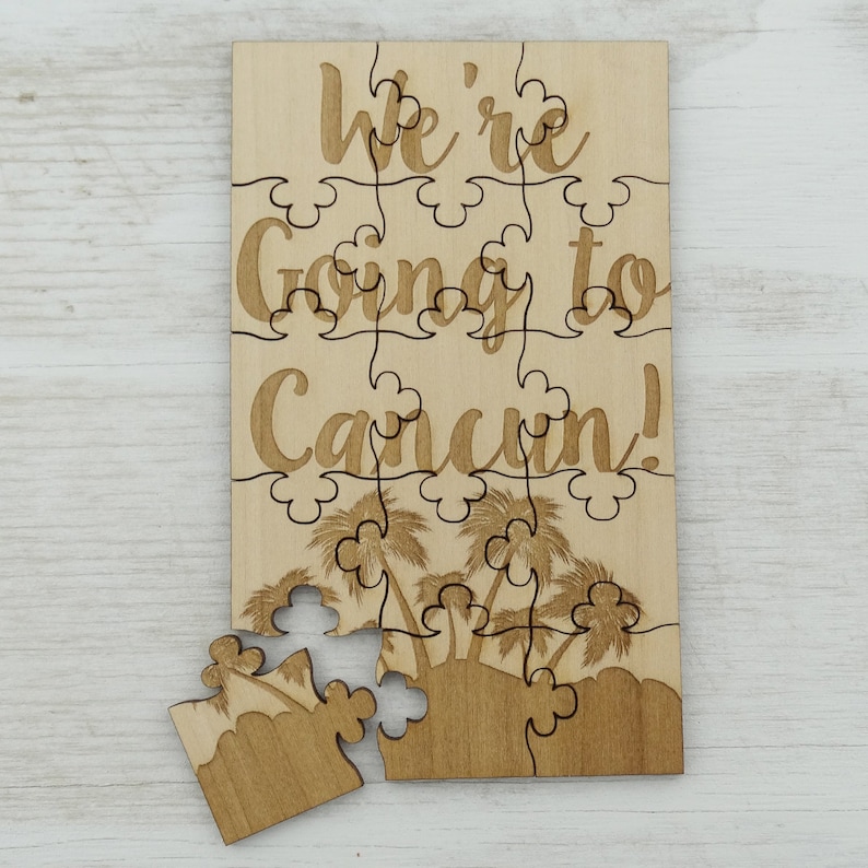 We/'re Going To Cancun Puzzle Basswood Lasered Jigsaw Puzzle Fun Kids Adult Put Together Surprise Trip Vacation