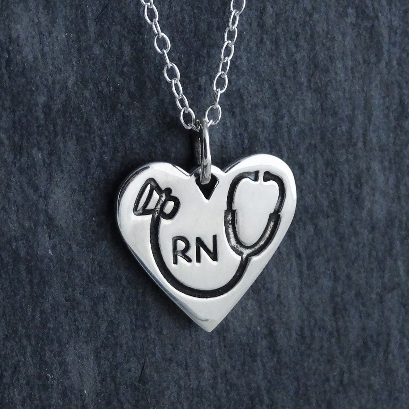 Engraved RN Heart Charm W/ Stethoscope Charm Necklace 925 Etsy