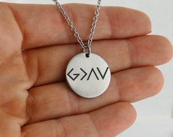 Stainless Steel God Is Greater Than The Highs And Lows Necklace - Laser Engraved