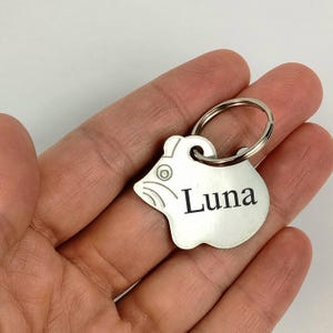 Custom Engraved Vintage Pet Tag - Mouse Shaped Personalized ID for Cat or Dog Collar, Stainless Steel with Key Ring
