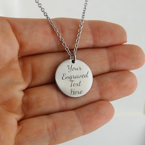 Custom Engraved Stainless Steel Round Necklace - Personalization Included Text Handwriting Drawing 18&quot; Chain