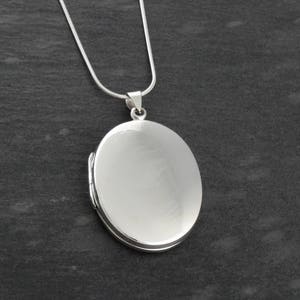 Personalized Large Sterling Silver Oval Locket Necklace - 35mm x 26mm Custom Engraved Pendant with 18&quot; Chain