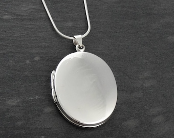 Personalized Large Sterling Silver Oval Locket Necklace - 35mm x 26mm Custom Engraved Pendant with 18" Chain