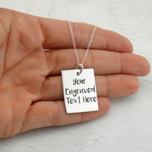 Personalized Engraved Sterling Silver Pendant Necklace - 925 Sterling Silver - Handwriting, Text, Drawing, Date