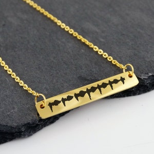 Personalized EKG Heartbeat Bar Necklace: Gold Plated Stainless Steel