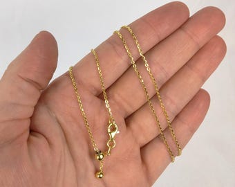 Gold Plated Sterling Silver Adjustable Rolo Chain Necklace - 1mm Wide, Adjusts up to 24"
