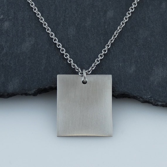 Custom Engraved Stainless Steel Square Pendant Necklace