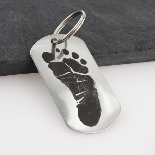 Actual Baby Footprint Key Chain - Engraved Kids Foot Birth Keychain -  Upload Picture Image Hand Print