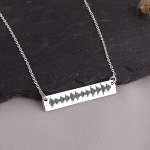 Sound Wave Bar Necklace - 925 Sterling Silver - Audio File Heartbeat Actual Audio File