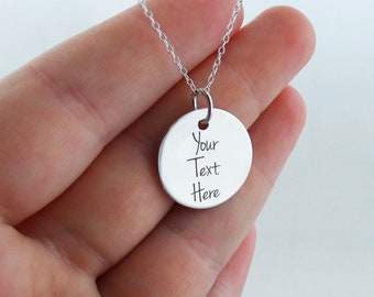 Custom Engraved 925 Sterling Silver 20mm Round Necklace - Personalization Text Included Personalized