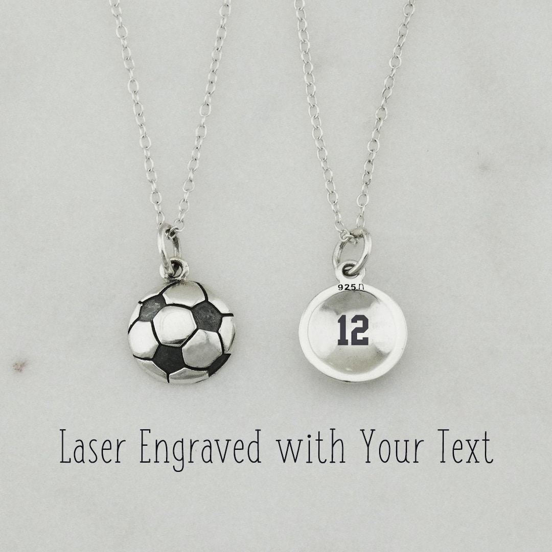 Personalized Sterling Silver Soccer Ball Charm Necklace 925 Sterling