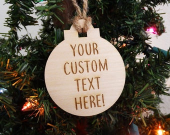 Personalized Text Ornament or Gift Tag - Basswood Lasered - Christmas Santa Holiday Gift Tag or Ornament Custom Writing Make Your Own