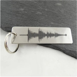Custom Engraved Sound Wave Key Chain - 63mm x 19mm Rectangle Stainless Steel Tag with Personalized Audio Engraving