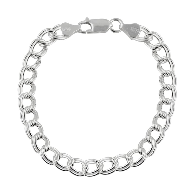 6.9mm wide 7 or 8 Sterling Silver Double Link Charm Bracelet Lobster Claw Clasp