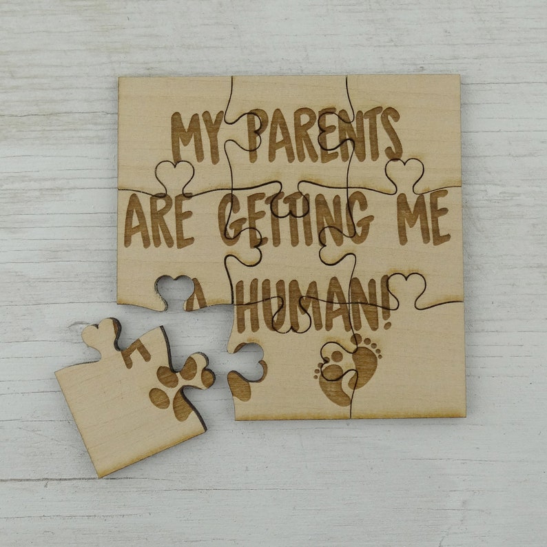 My Parents Are Getting Me A Human Puzzle Put Together Surprise Pregnancy Announcement From Dog Cat Basswood Lasered Jigsaw Puzzle