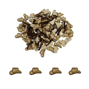 Confettis en bois de chapeau de cow-girl, paquet de 100 pièces - Décoration de table de fête en tilleul découpé au laser