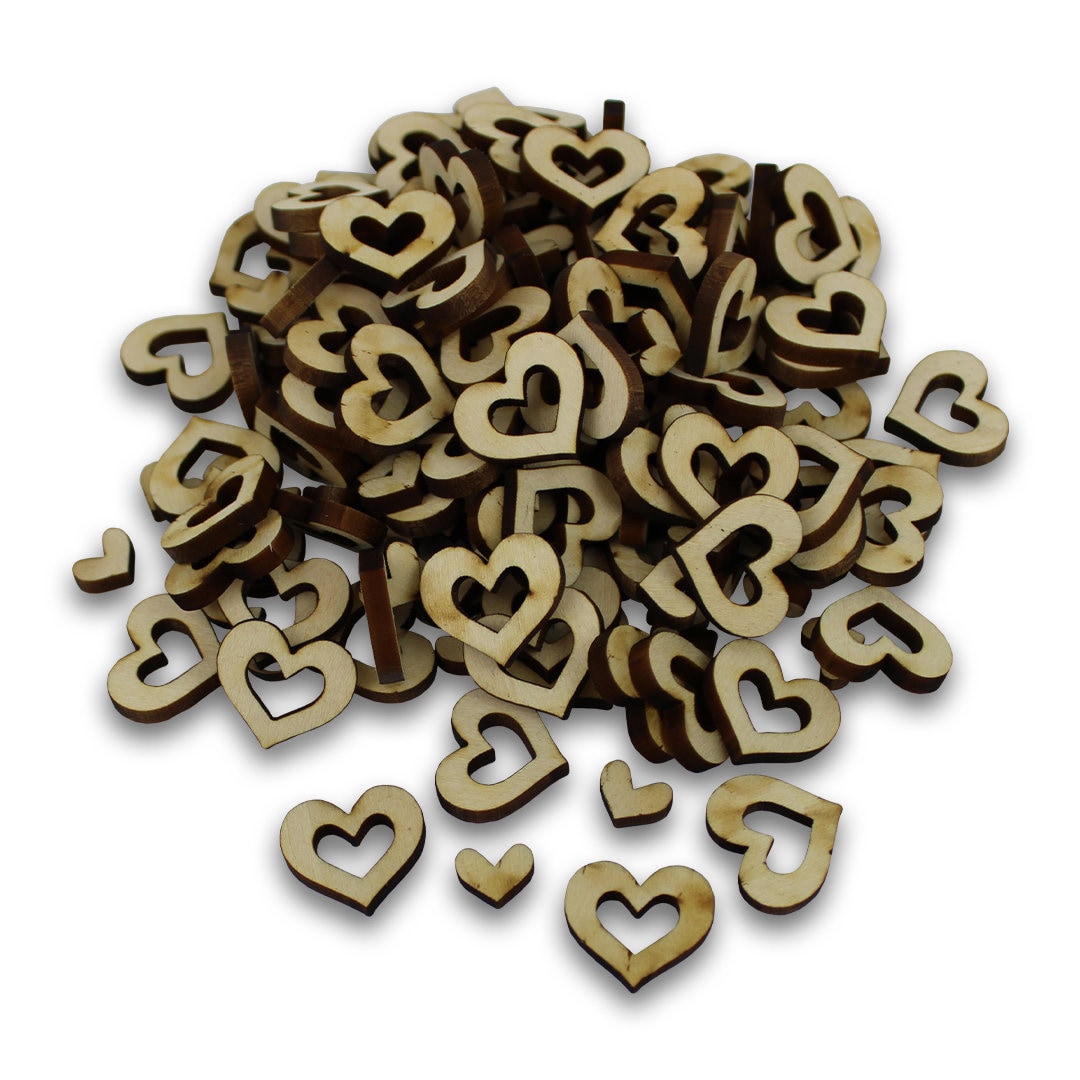 Heart Outline with Cutout Wooden Confetti, Pack of 100 Pieces - Laser Cut Basswood Party Table Scatter Decoration